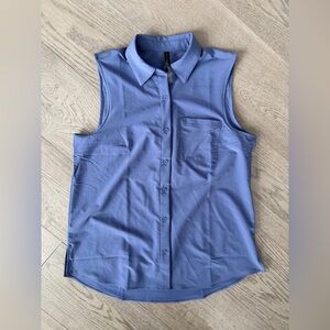 Sleeveless Blue Button-Up Shirt